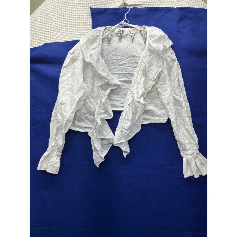 Cottagecore Women Byer California Ruffle Front Tie Cropped Bolero Shrug M White